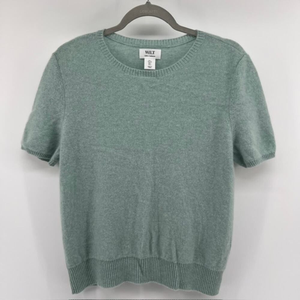 Wilt 100% Cashmere Short Sleeve Sweater Womens L Pastel Green Classic Preppy